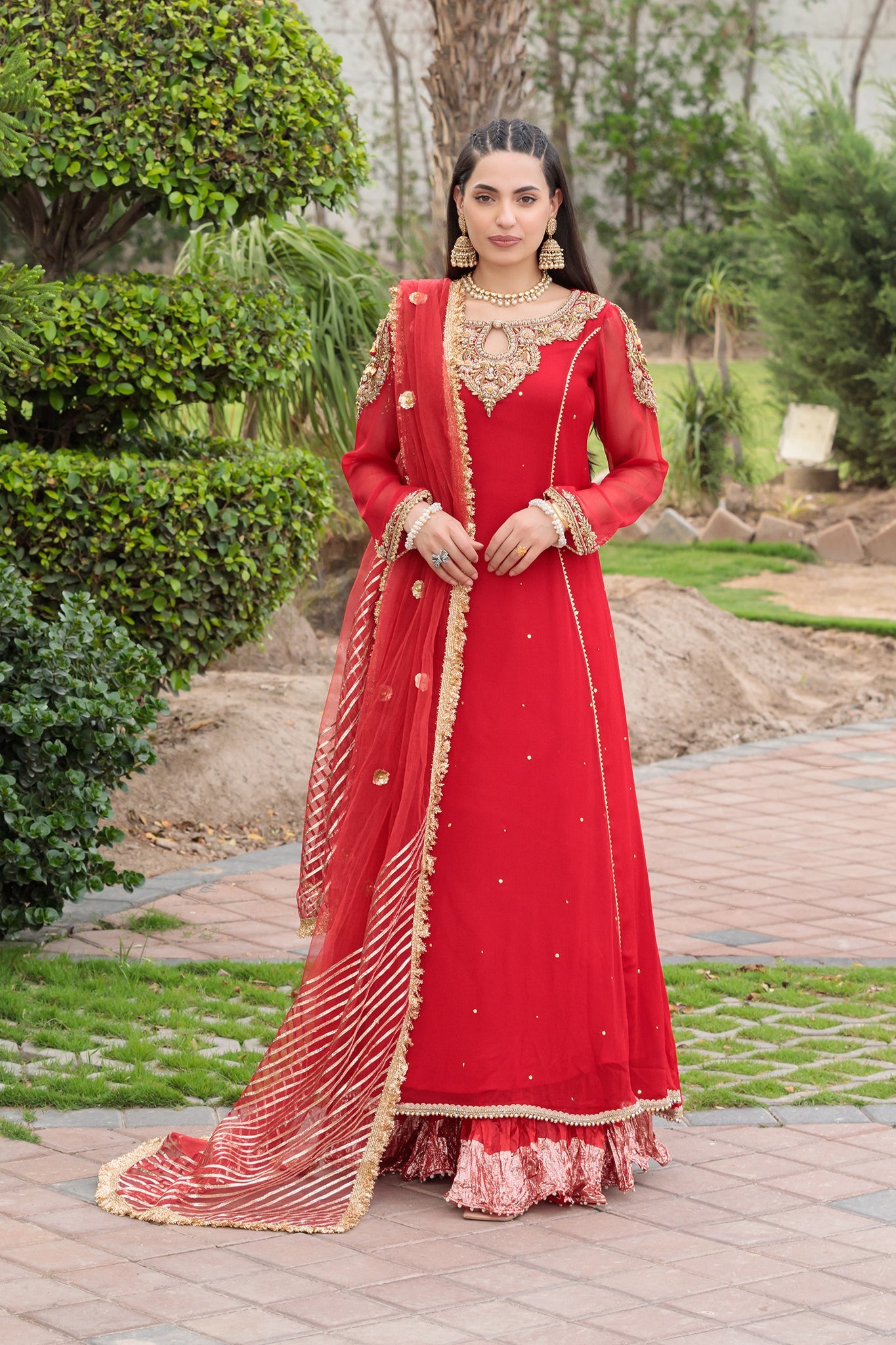 3 Piece Ready to Wear Luxury Embroidered Chiffon Sharara Set