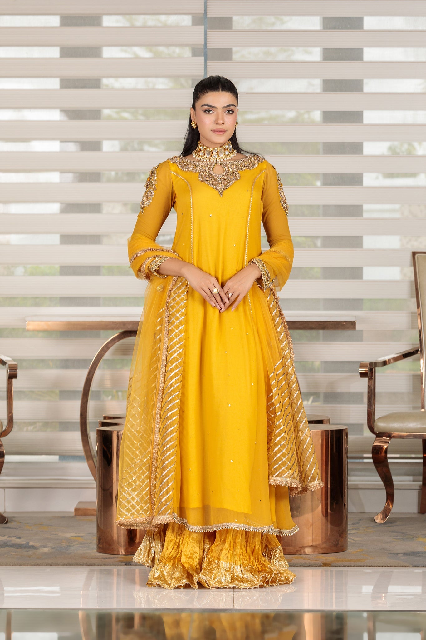 3 Piece Ready to Wear Luxury Embroidered Chiffon Sharara Set