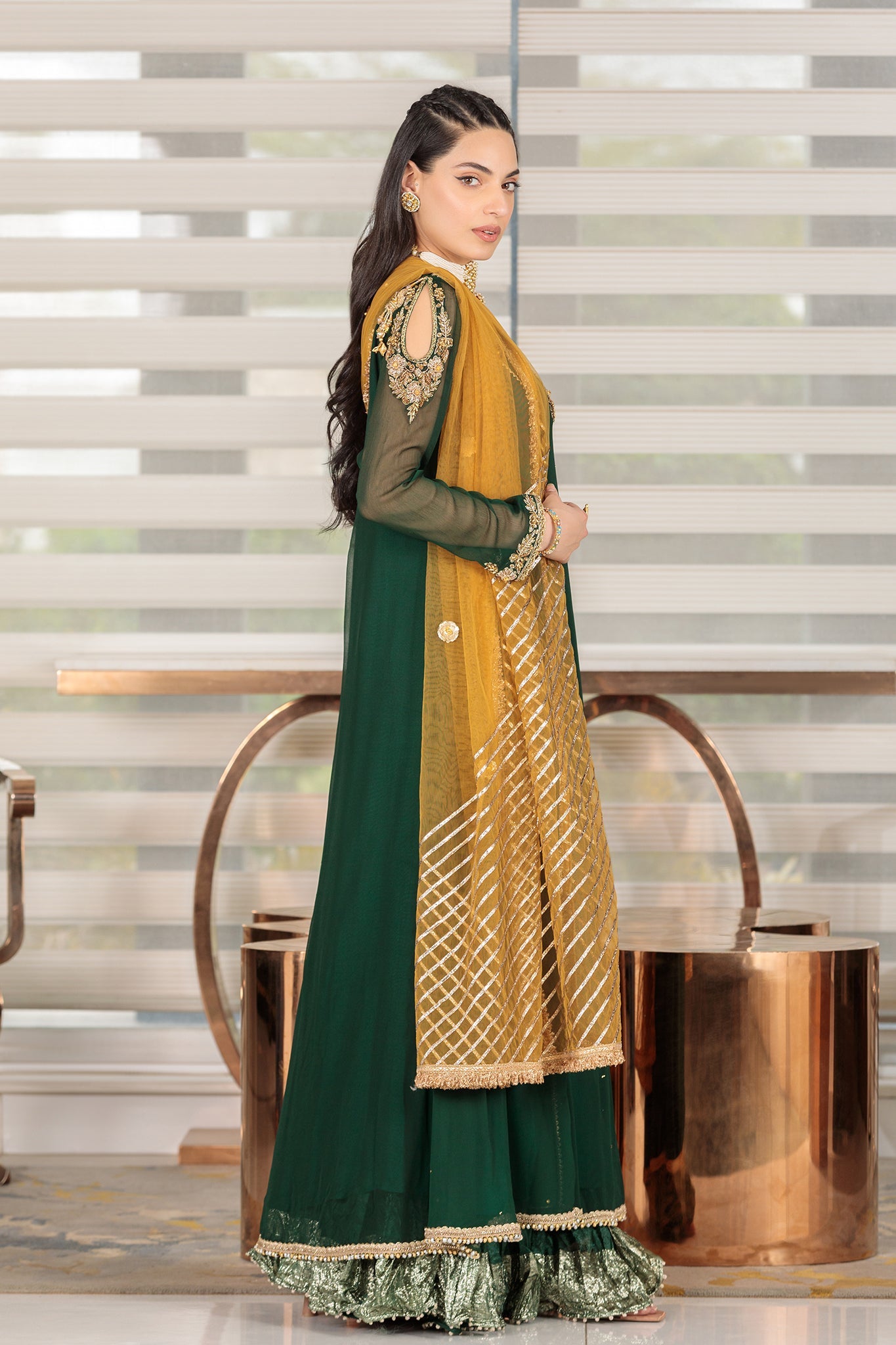 3 Piece Ready to Wear Luxury Embroidered Chiffon Sharara Set