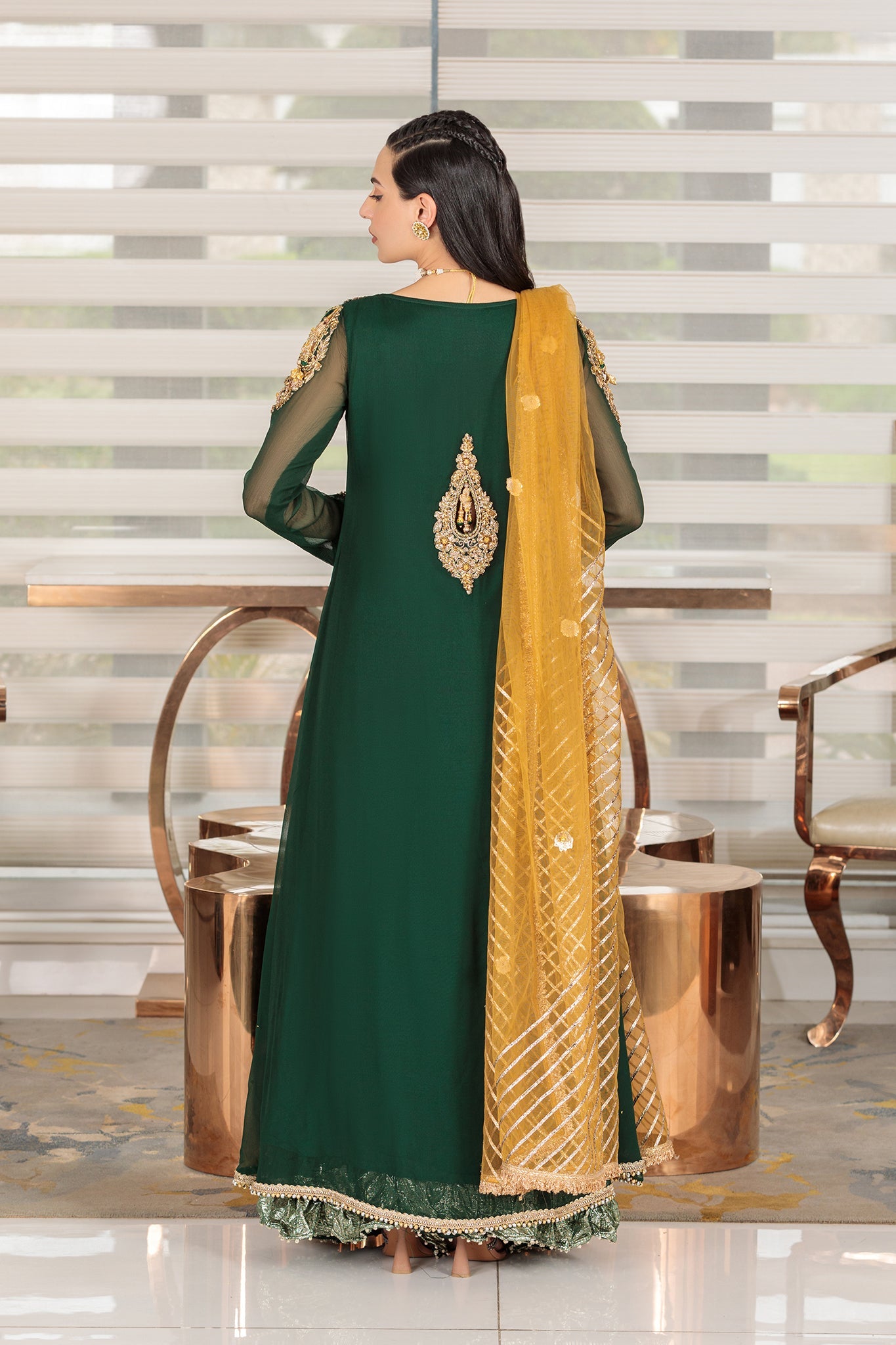 3 Piece Ready to Wear Luxury Embroidered Chiffon Sharara Set