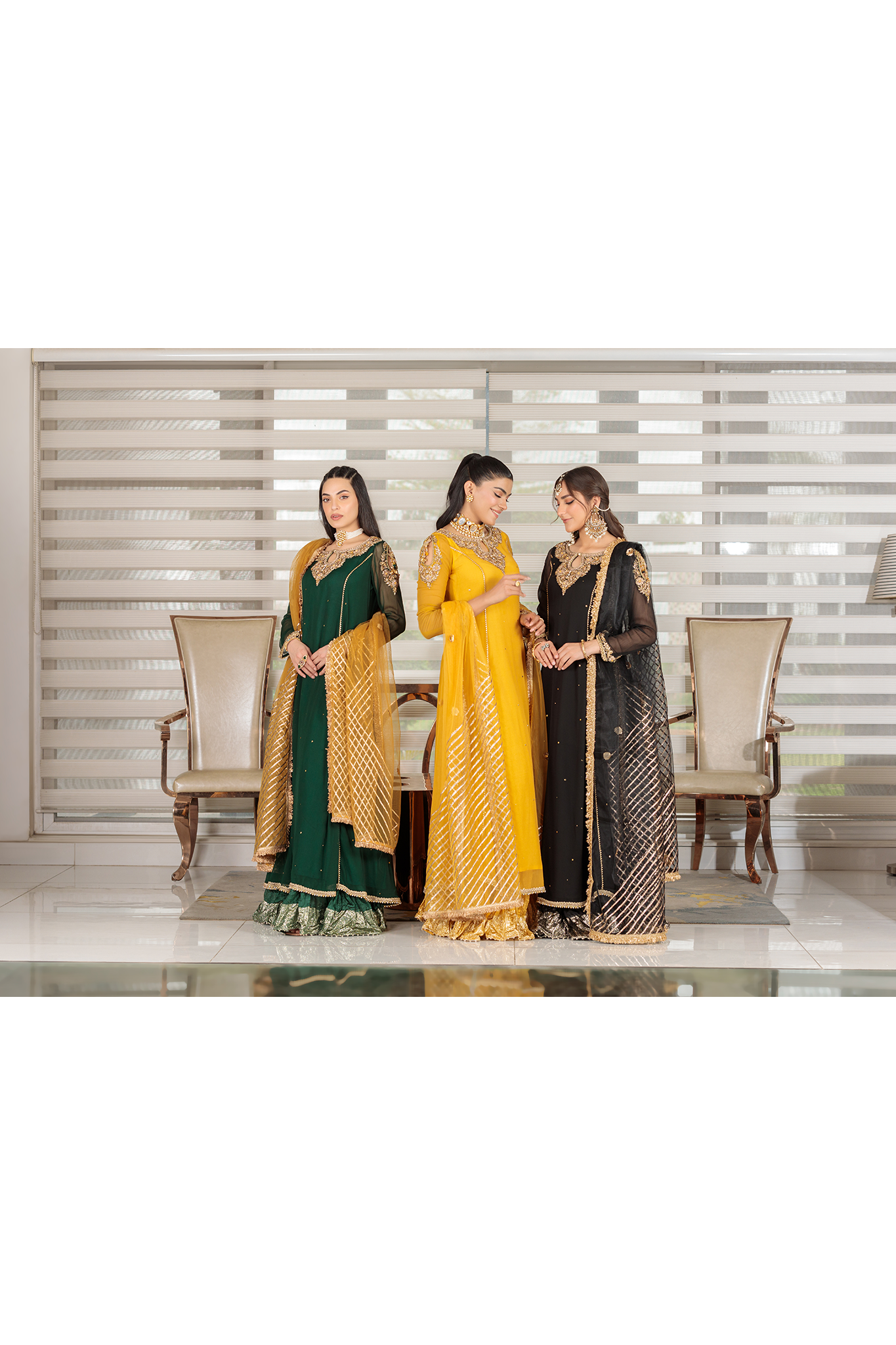 3 Piece Ready to Wear Luxury Embroidered Chiffon Sharara Set