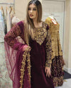 3PC Ready-to-Wear Embroidered Velvet Dress – Maroon