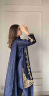 3PC Embroidered Shalwar Kameez – Dark Blue (Ready to Wear)