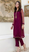 2PC Ready-to-Wear Embroidered Dress – Maroon