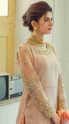 3PC Ready-to-Wear Embroidered Organza Shirt with Jamawar Sharara – Pink & Peach Elegance
