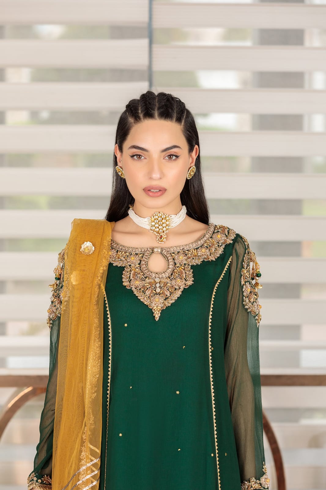 3 Piece Ready to Wear Luxury Embroidered Chiffon Sharara Set