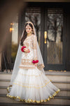 3 piece Ready to Wear Elegant White Nikah Dress with Organza Shirt, Net Gharara & Dupatta