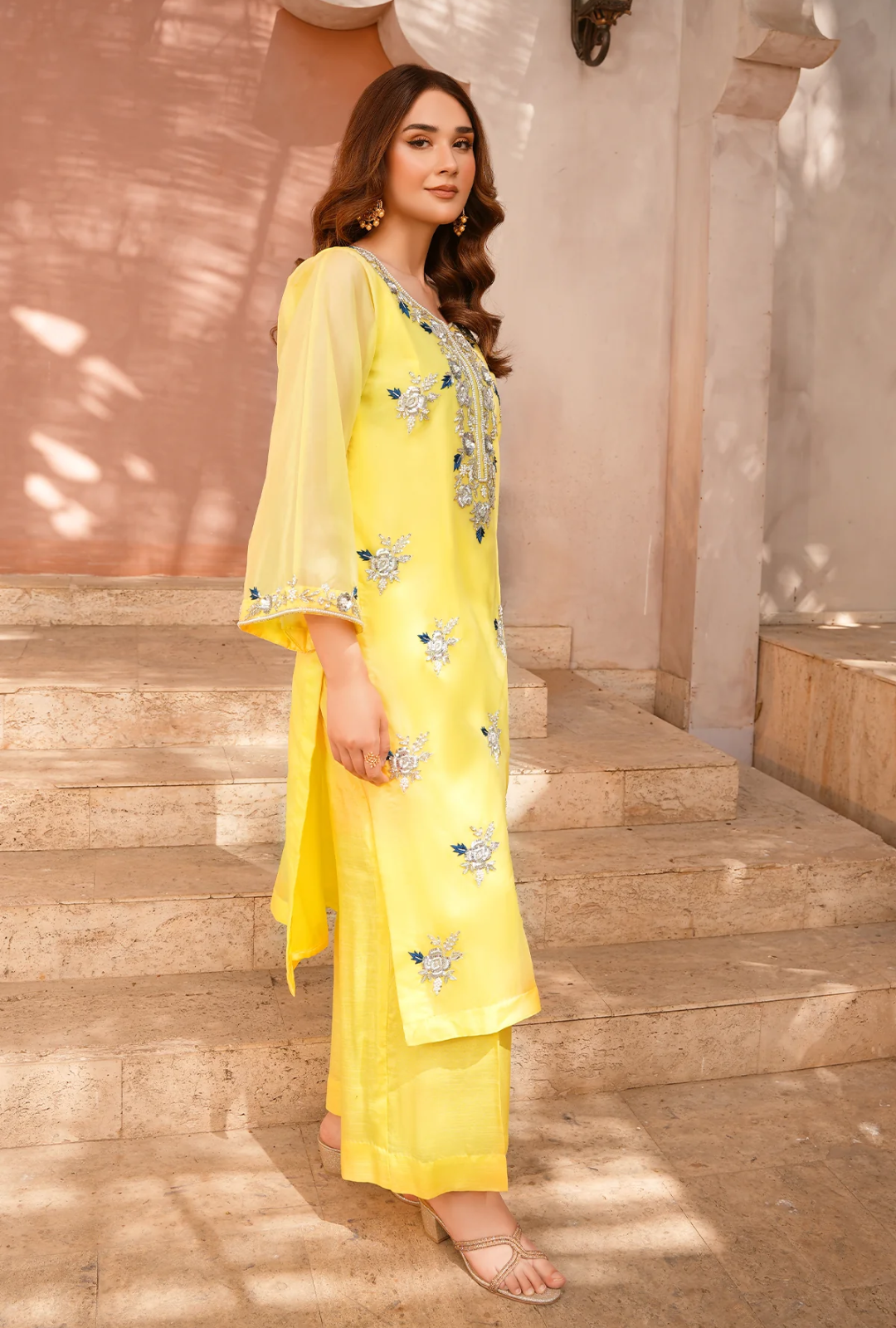 3PC Ready-to-Wear Pure Organza Dress with Hand Embellished Adda Work