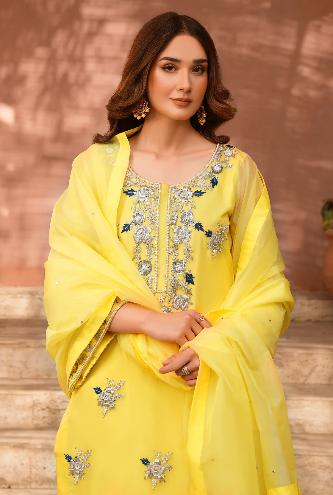 3PC Ready-to-Wear Pure Organza Dress with Hand Embellished Adda Work