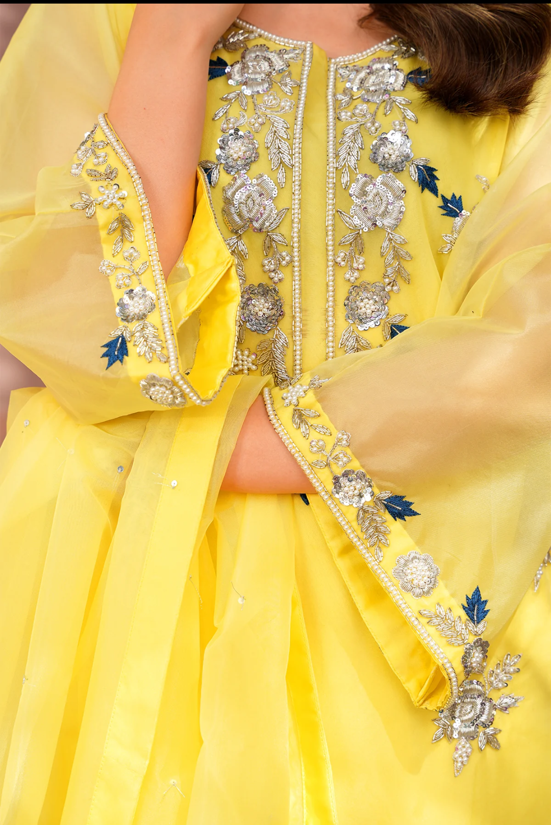 3PC Ready-to-Wear Pure Organza Dress with Hand Embellished Adda Work