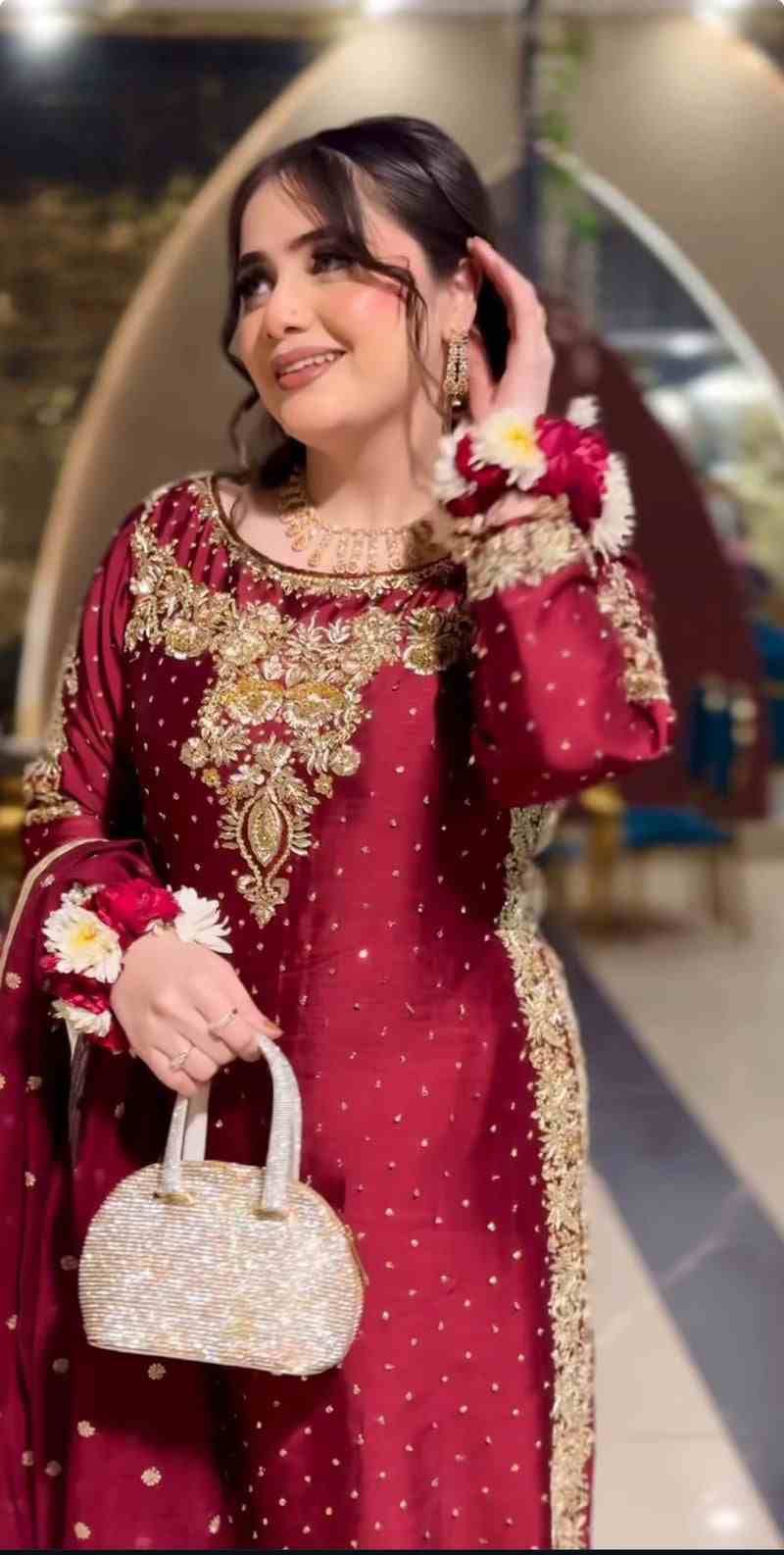 3PC Dabka Embellished Long Shirt Dress – Laal Bahaar