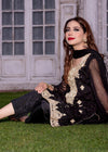3PC Embroidered Chiffon Party Suit – Eastern Black (Ready to Wear)