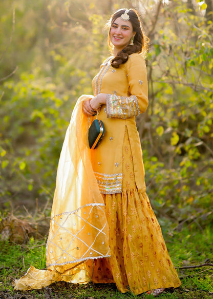 Pure Handmade Saffron Gharara Set – Perfect Bridal wear (Mayaon Dress)