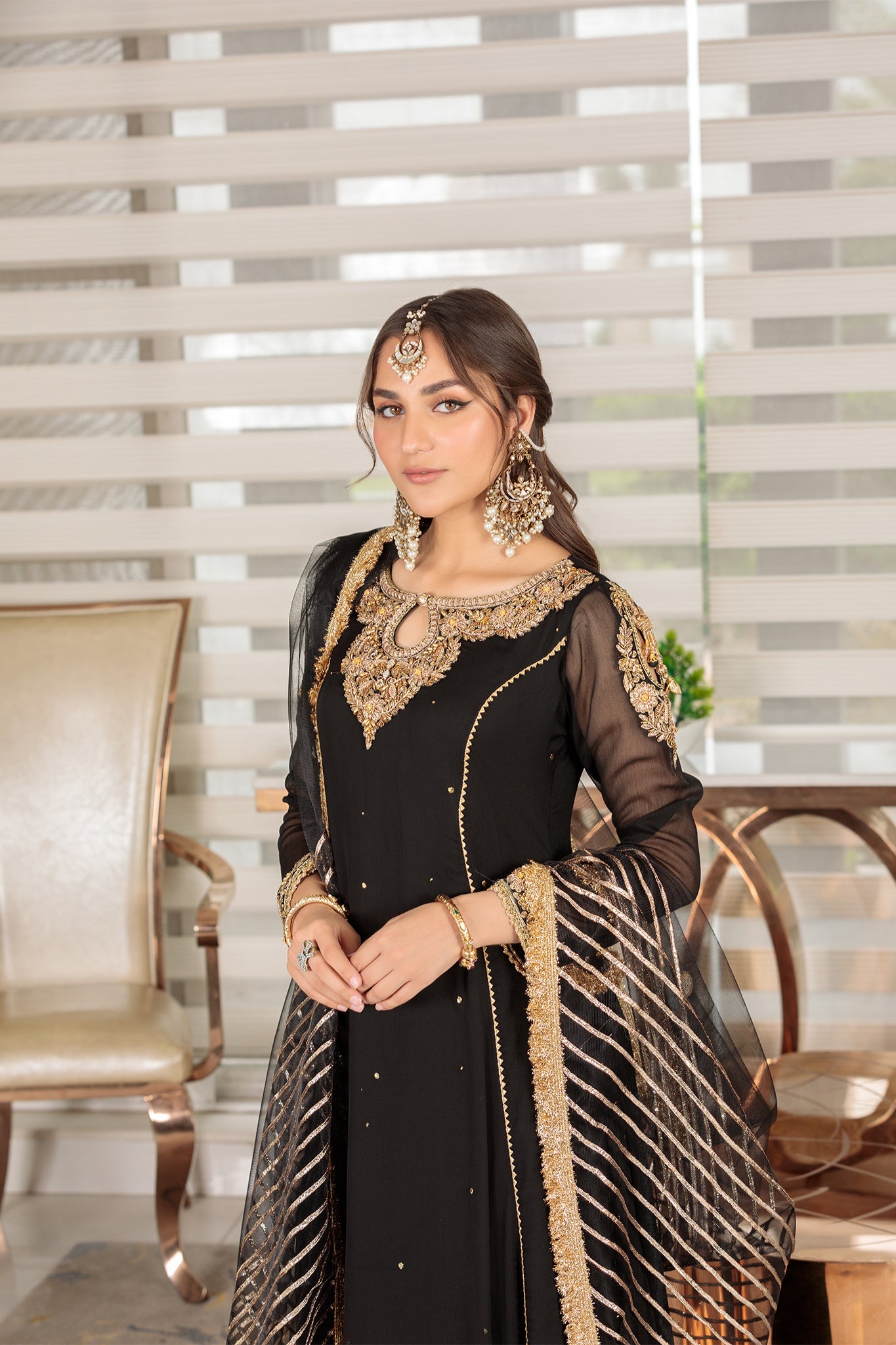 3 Piece Ready to Wear   Luxury Embroidered Chiffon Sharara Set