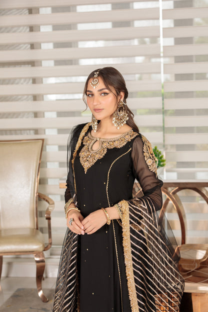 3 Piece Ready to Wear   Luxury Embroidered Chiffon Sharara Set