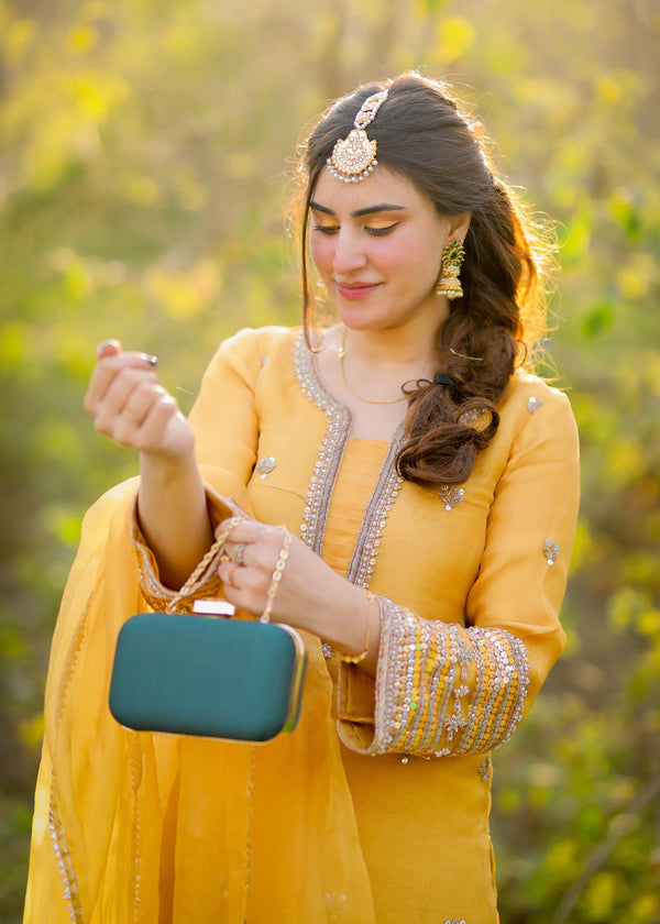 Pure Handmade Saffron Gharara Set – Perfect Bridal wear (Mayaon Dress)