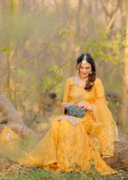 Pure Handmade Saffron Gharara Set – Perfect Bridal wear (Mayaon Dress)