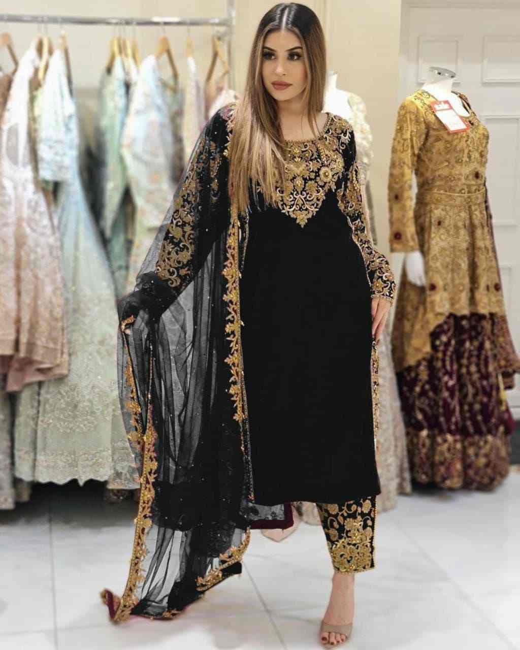 3PC Ready-to-Wear Embroidered Velvet Dress – Maroon