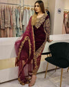 3PC Ready-to-Wear Embroidered Velvet Dress – Maroon