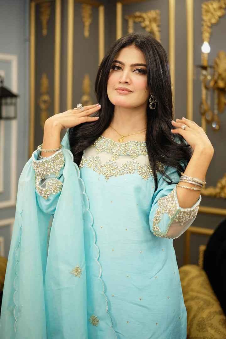 3PC Ready-to-Wear Raw Silk Dress – Electric Blue