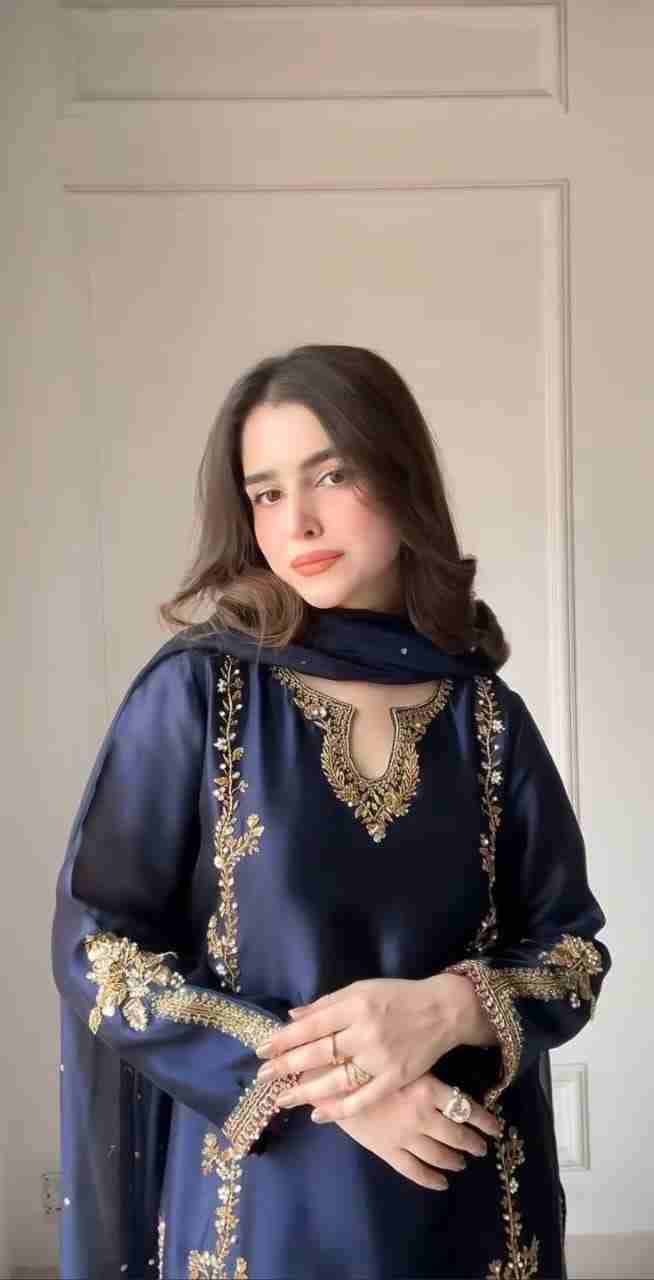 3PC Embroidered Shalwar Kameez – Dark Blue (Ready to Wear)