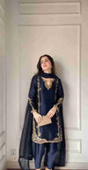 3PC Embroidered Shalwar Kameez – Dark Blue (Ready to Wear)