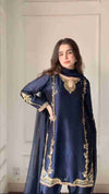 3PC Embroidered Shalwar Kameez – Dark Blue (Ready to Wear)
