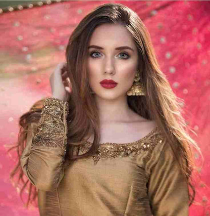 3PC Ready-to-Wear Embroidered Dress – Traditional Copper