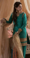 3PC Premium Embroidered Raw Silk Suit – C Green