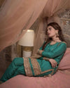 3PC Premium Embroidered Raw Silk Suit – C Green