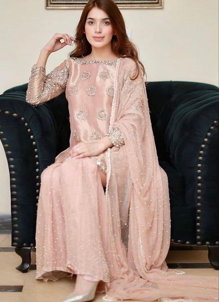 3PC Embroidered Sharara Set – Light Peach
