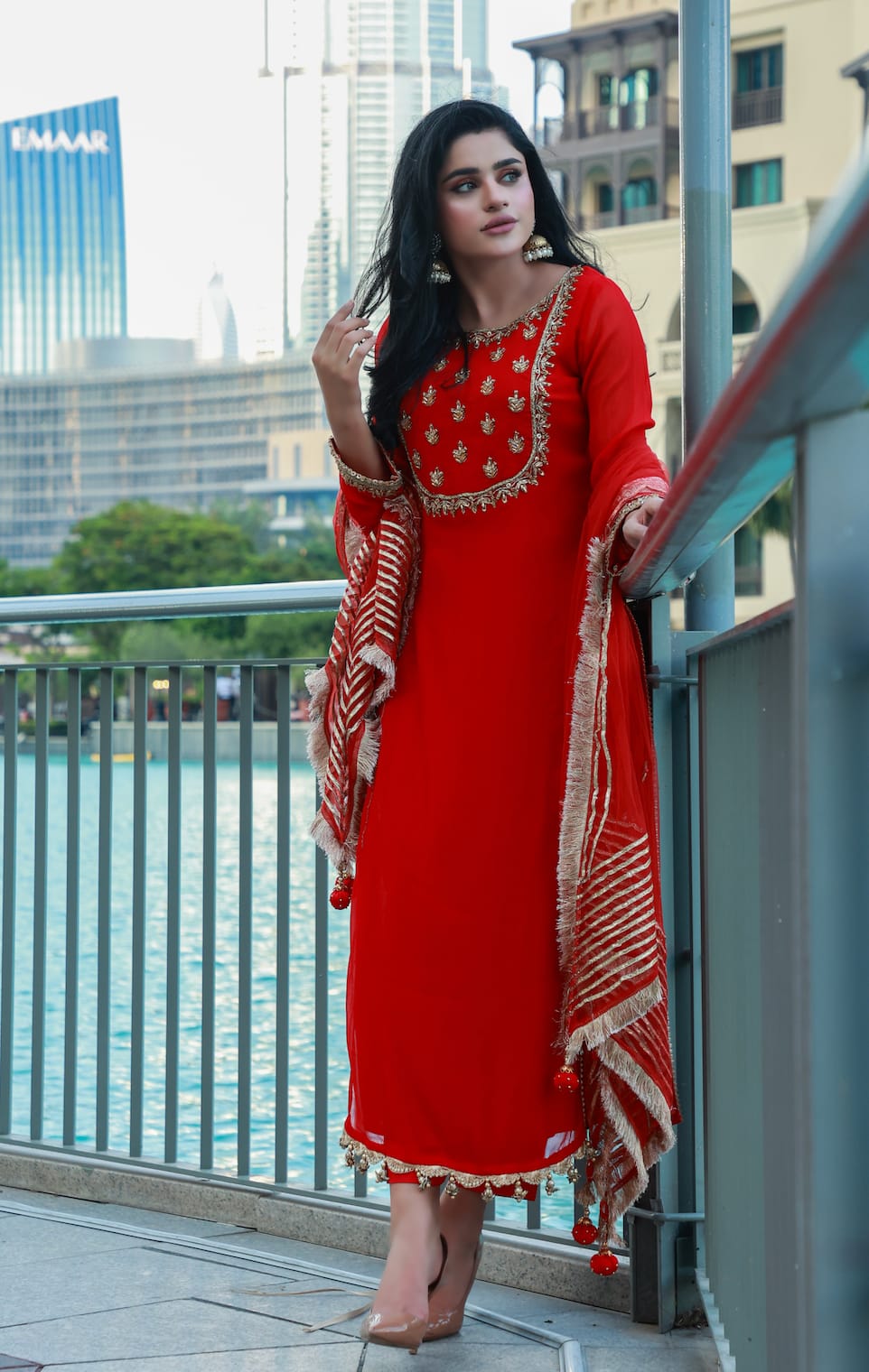 Hand Embroidered Crinkle Chiffon 3-Piece Ready to Wear Dress