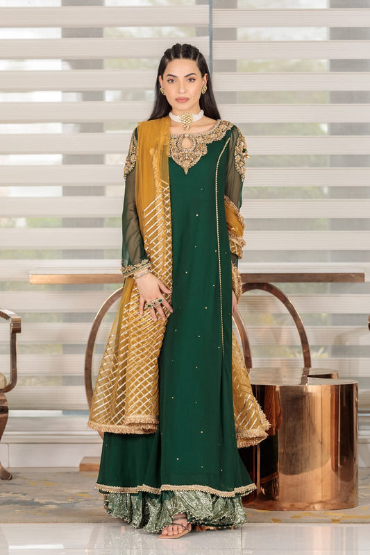 3 Piece Ready to Wear   Luxury Embroidered Chiffon Sharara Set