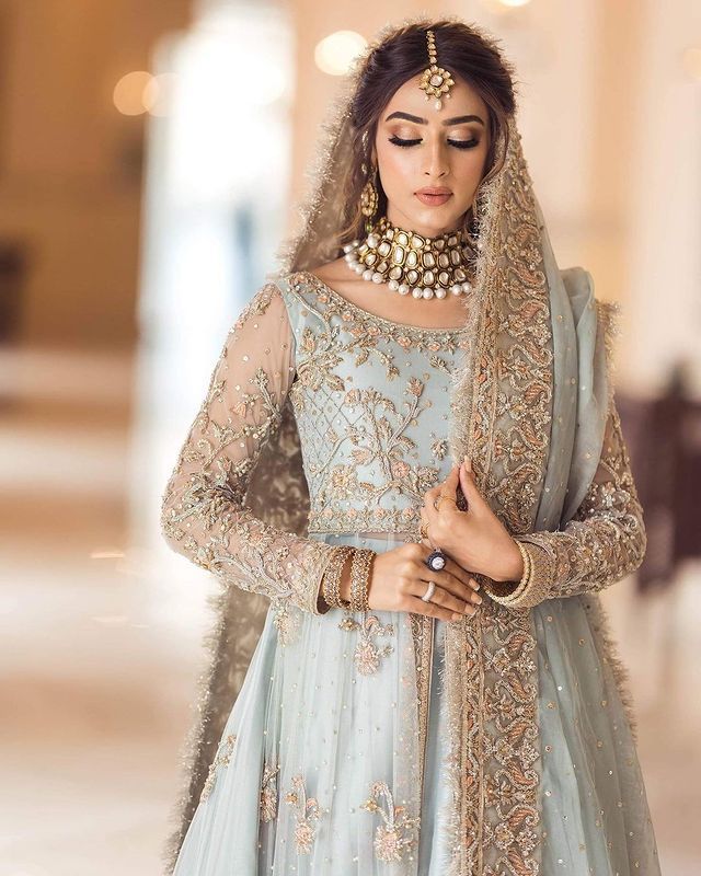 Elegant Pastel Blue Maxi Gown – The Perfect Bridal Choice