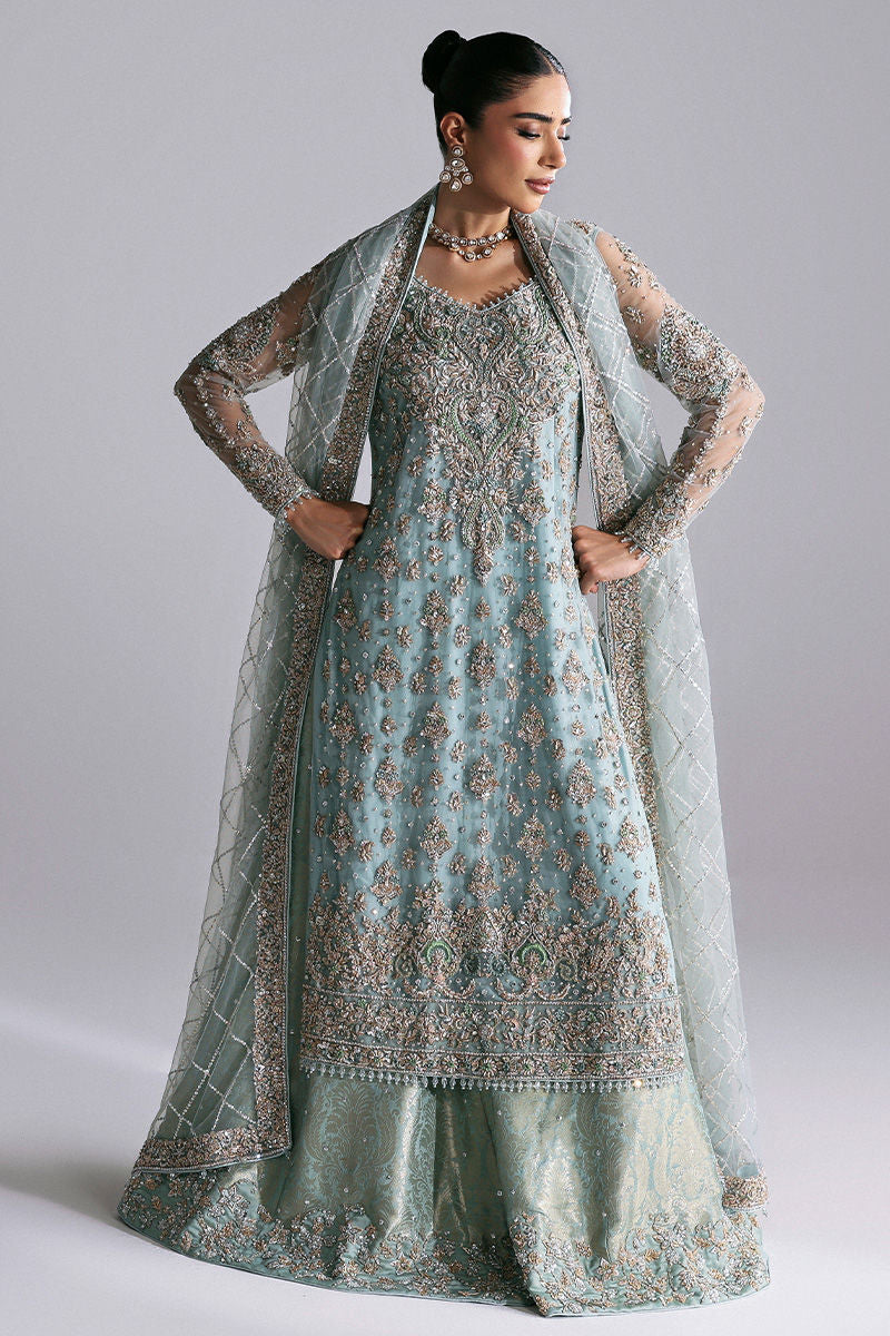 Pakistani Bridal Dress in Blue Lehenga Dupatta Style –