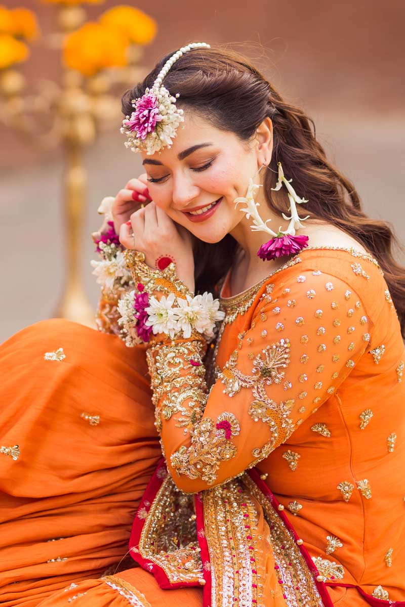 Orange Sharara Shirt Bridal Pakistani Mehndi Dresses