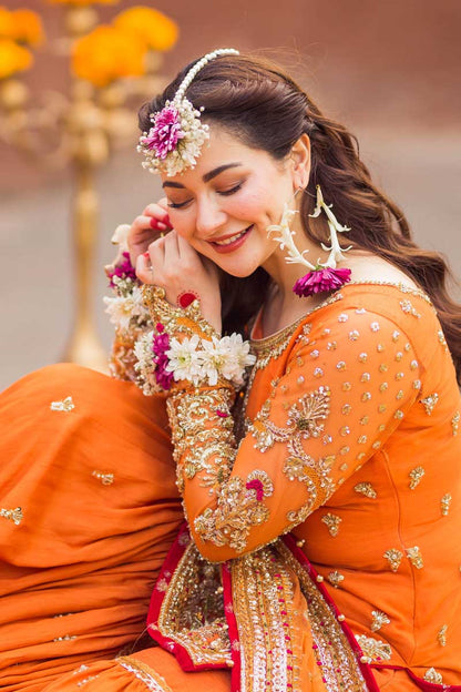 Orange Sharara Shirt Bridal Pakistani Mehndi Dresses