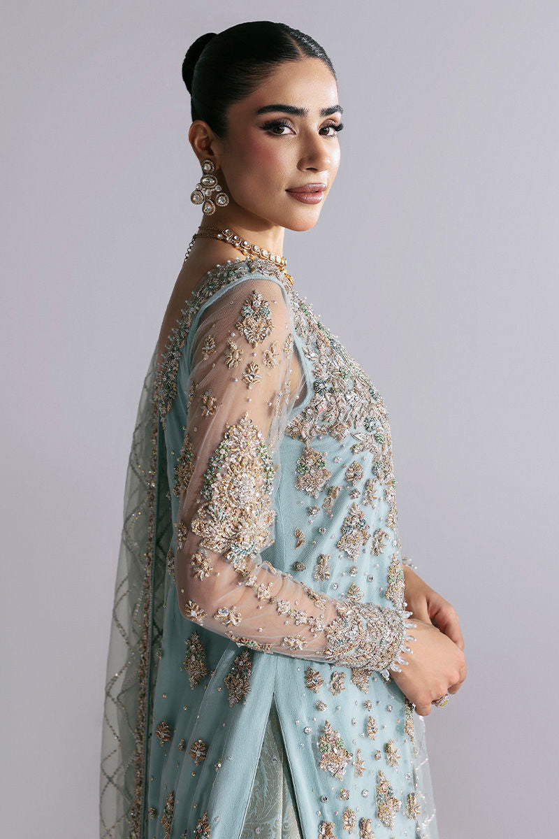 Pakistani Bridal Dress in Blue Lehenga Dupatta Style –
