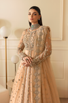 Pakistani Bridal Outfit in Peach Pishwas Lehenga Style
