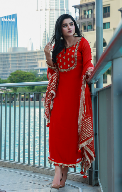 Hand Embroidered Crinkle Chiffon 3-Piece Ready to Wear Dress