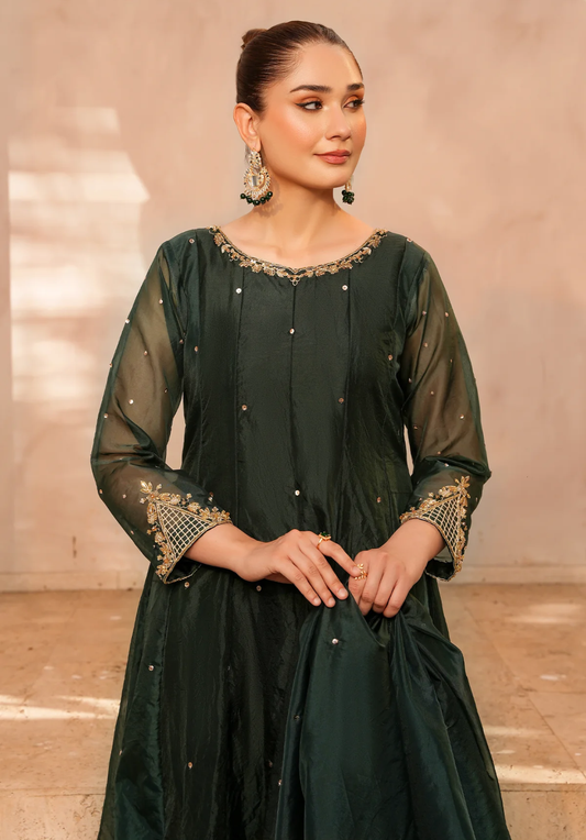 3-Piece Embellished Mehndi Green – Ready to Wear Formal Dress