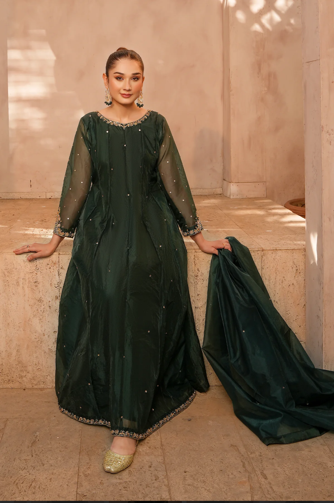 3-Piece Embellished Mehndi Green – Ready to Wear Formal Dress
