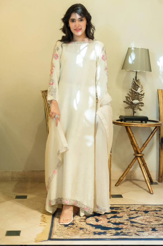 3PC Hand Embroidered Korean Raw Silk Dress