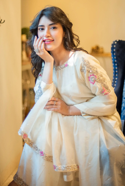 3PC Hand Embroidered Korean Raw Silk Dress