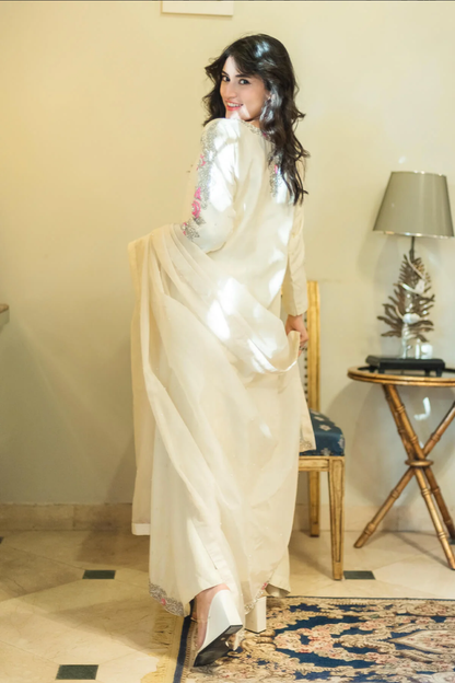 3PC Hand Embroidered Korean Raw Silk Dress