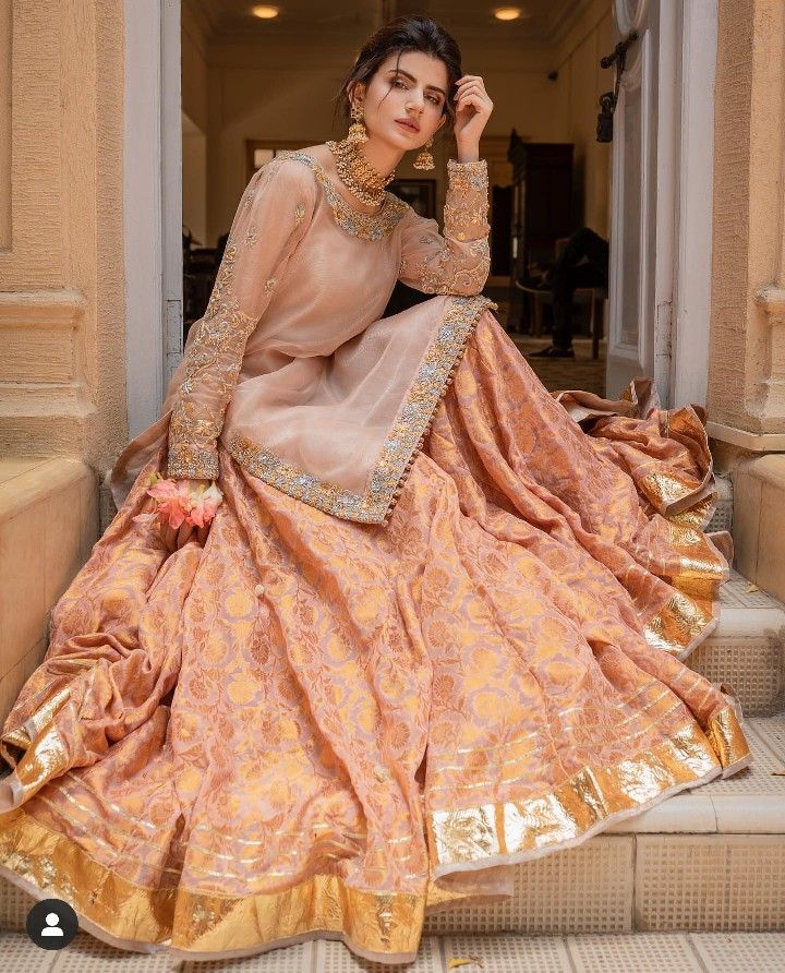3PC Ready-to-Wear Embroidered Organza Shirt with Jamawar Sharara – Pink & Peach Elegance