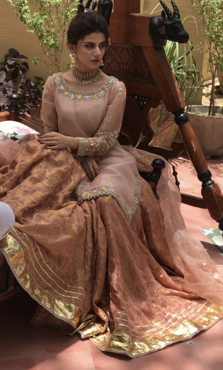 3PC Ready-to-Wear Embroidered Organza Shirt with Jamawar Sharara – Pink & Peach Elegance