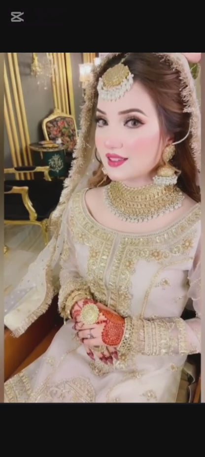 3 Piece Embroidered Ready to Wear Nikkah Dress with Organza Shirt, Masoori Gharara & Dupatta