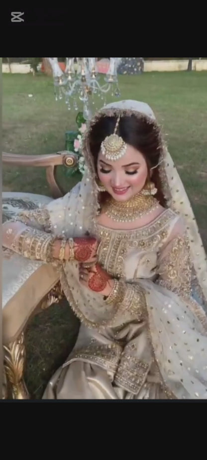 3 Piece Embroidered Ready to Wear Nikkah Dress with Organza Shirt, Masoori Gharara & Dupatta