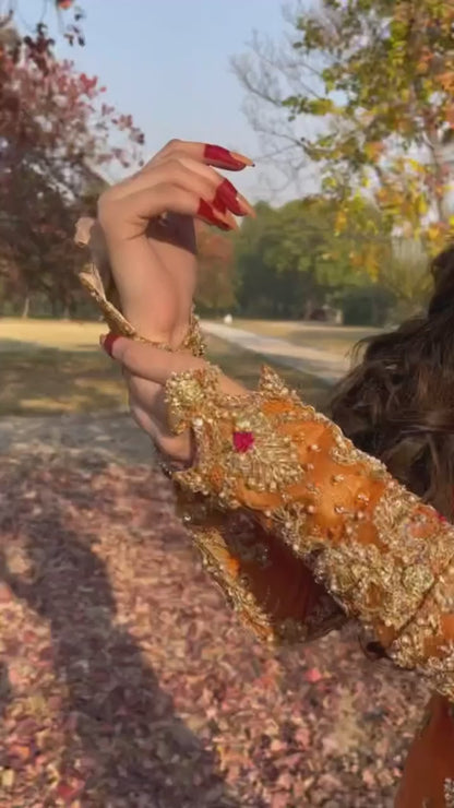 Orange Sharara Shirt Bridal Pakistani Mehndi Dresses